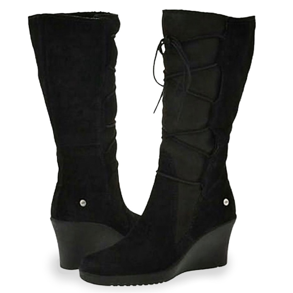 UGG Black Suede Wedge Knee-High Boots